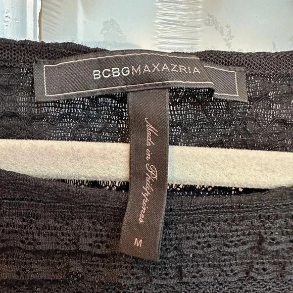 BCBGMAXAZRIA | Black Lace Semi Sheer Long Sleeve Blouse Size M Medium - Picture 5 of 6